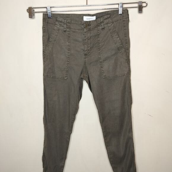 Level 99 Linen Blend Jogger Pants Green Tapered Ankle - Picture 3 of 10